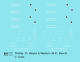 Findlay, Fort Wayne and Western 34 Ft Wood Boxcar White and Black Tangent Line - Decal - Choose Scale