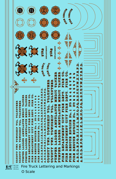 Fire Truck Markings  Bronze, Silver and Black  - Decal Sheet