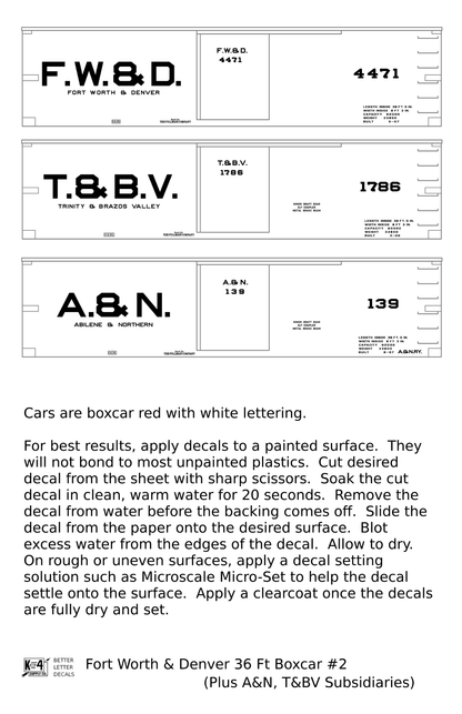 Fort Worth and Denver, Trinity and Brazos Valley, Abilene and Northern 36 Ft Wood Boxcar White
