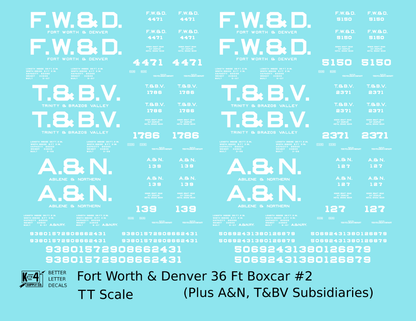 Fort Worth and Denver, Trinity and Brazos Valley, Abilene and Northern 36 Ft Wood Boxcar White
