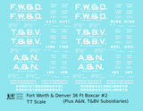 Fort Worth and Denver, Trinity and Brazos Valley, Abilene and Northern 36 Ft Wood Boxcar White  - Decal - Choose Scale