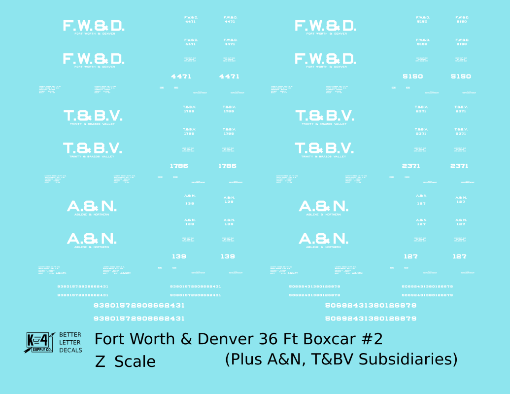 Fort Worth and Denver, Trinity and Brazos Valley, Abilene and Northern 36 Ft Wood Boxcar White
