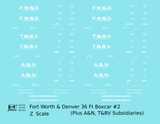 Fort Worth and Denver, Trinity and Brazos Valley, Abilene and Northern 36 Ft Wood Boxcar White  - Decal - Choose Scale