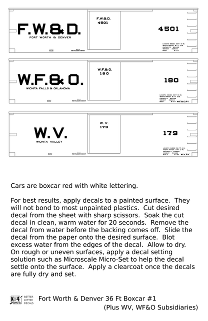 Fort Worth and Denver, Wichita Falls and Oklahoma, Wichita Valley 36 Ft Wood Boxcar White