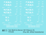 Fort Worth and Denver, Wichita Falls and Oklahoma, Wichita Valley 36 Ft Wood Boxcar White  - Decal - Choose Scale