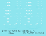 Fort Worth and Denver, Wichita Falls and Oklahoma, Wichita Valley 36 Ft Wood Boxcar White  - Decal - Choose Scale