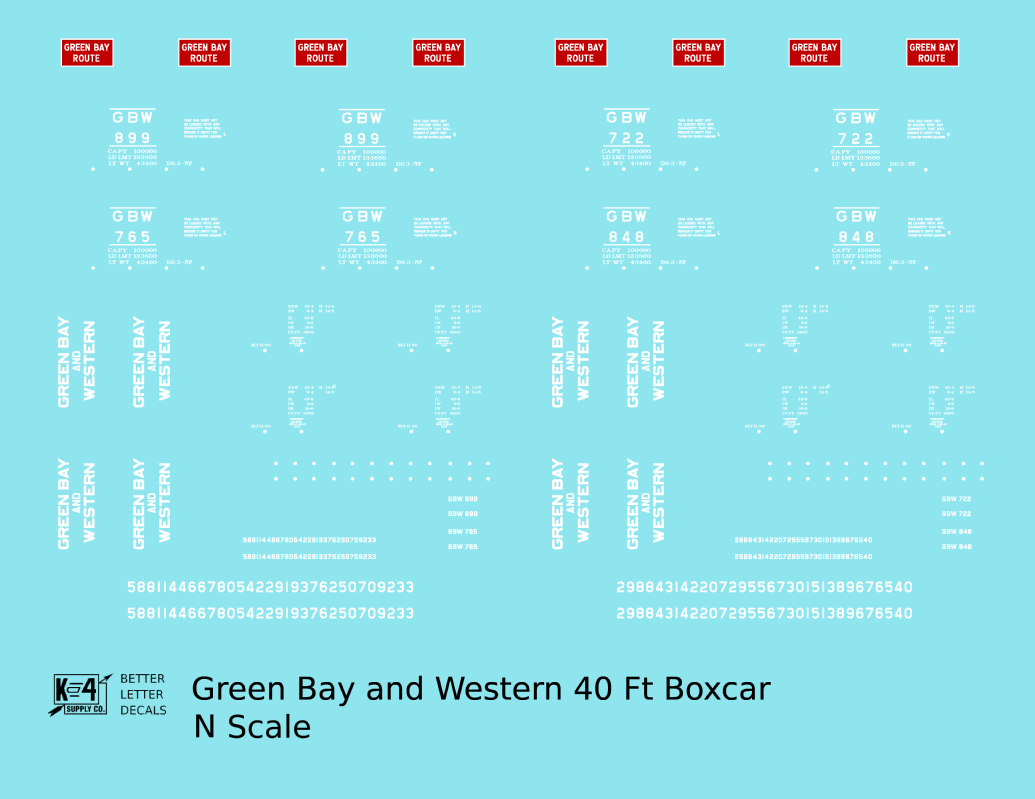 Green Bay and Western 40 Ft Boxcar White and Red