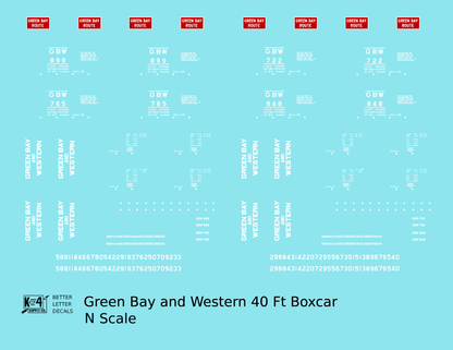 Green Bay and Western 40 Ft Boxcar White and Red
