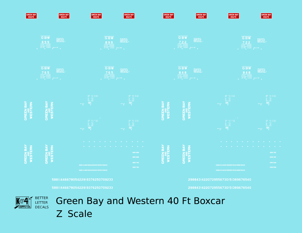 Green Bay and Western 40 Ft Boxcar White and Red