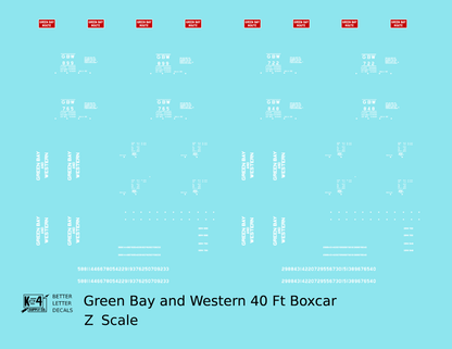 Green Bay and Western 40 Ft Boxcar White and Red