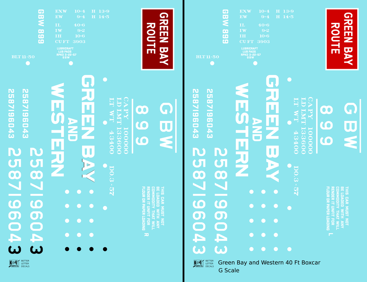 Green Bay and Western 40 Ft Boxcar White and Red