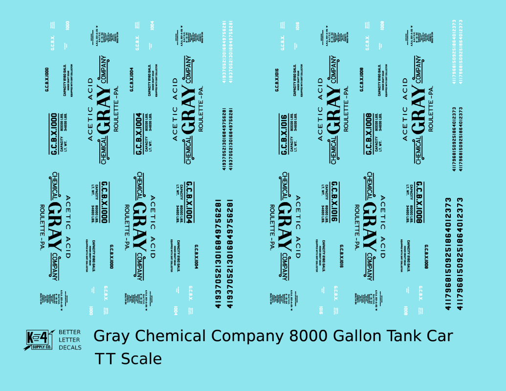 Gray Chemical Company Acetic Acid Tank Car Roulette Pennsylvania