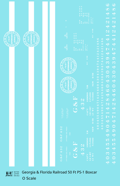 Georgia and Florida 50 Ft PS1 Boxcar White Stripe Car - Decal Sheet
