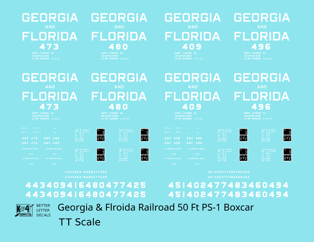Georgia and Florida 50 Ft PS1 Boxcar White Block Letter