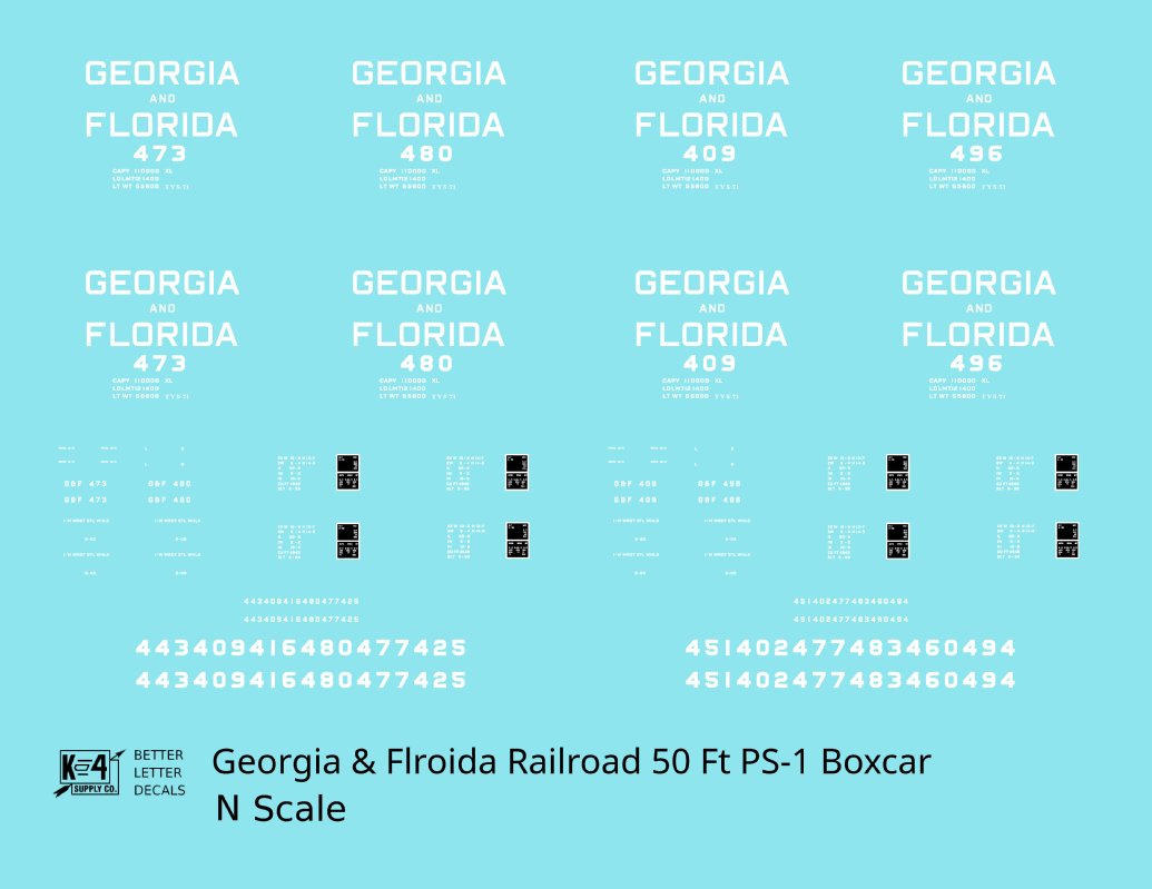 Georgia and Florida 50 Ft PS1 Boxcar White Block Letter