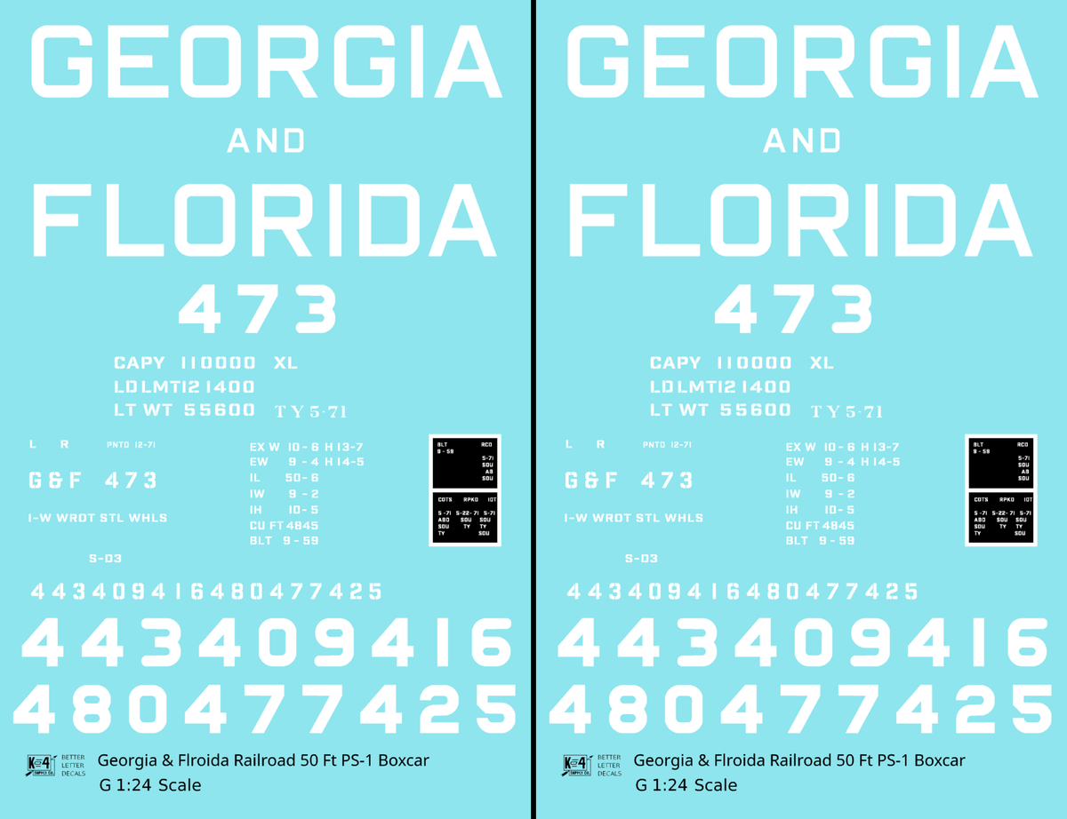 Georgia and Florida 50 Ft PS1 Boxcar White Block Letter
