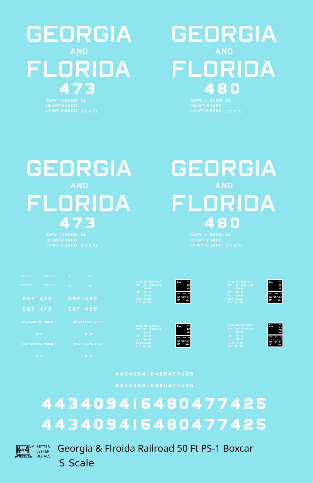 Georgia and Florida 50 Ft PS1 Boxcar White Block Letter