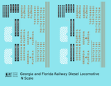 Georgia and Florida Diesel Locomotive Gold Southern Scheme - Decal - Choose Scale