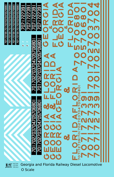 Georgia and Florida Diesel Locomotive Gold Southern Scheme - Decal Sheet