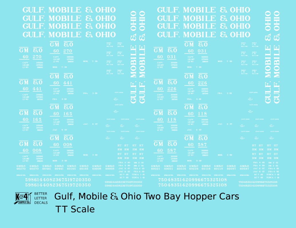 Gulf Mobile and Ohio Twin Hopper Car White Big Lettering