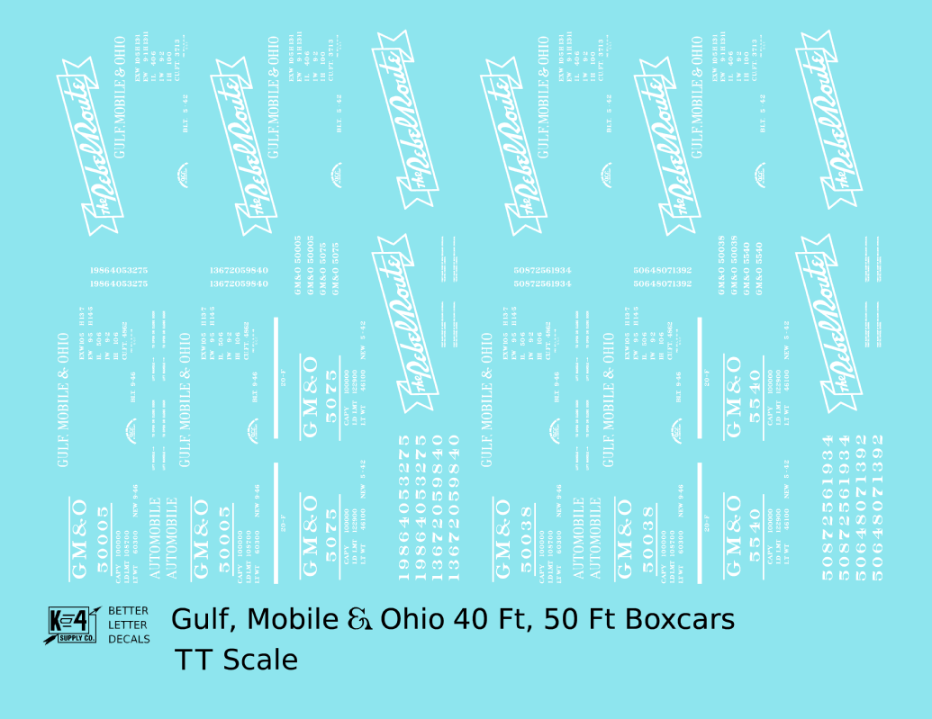 Gulf Mobile and Ohio 40 / 50 Ft Boxcar White Rebel Route