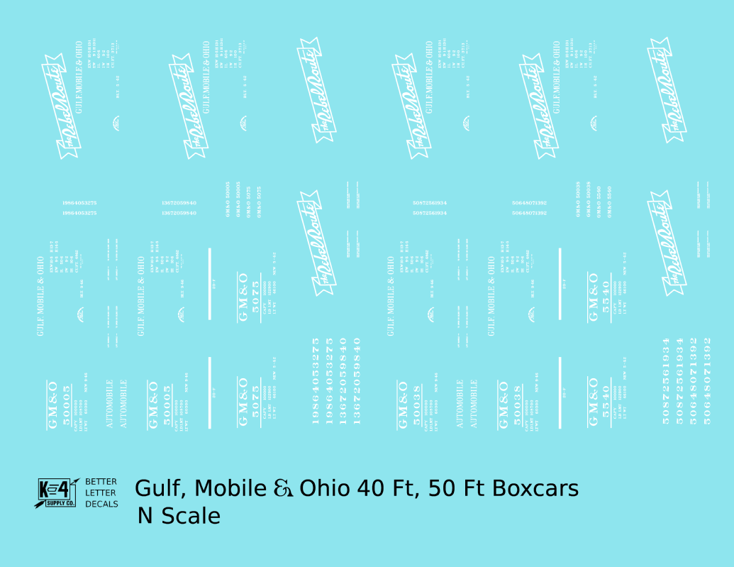 Gulf Mobile and Ohio 40 / 50 Ft Boxcar White Rebel Route
