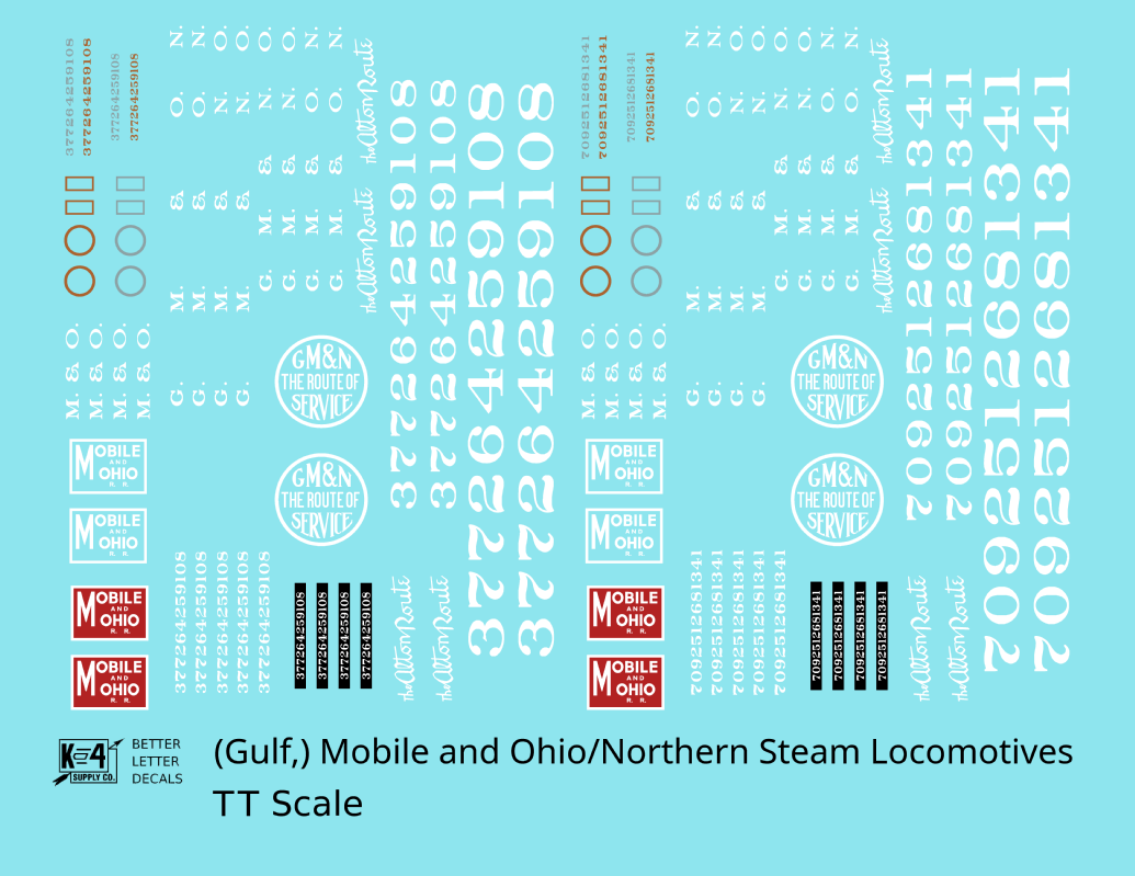Gulf Mobile & Ohio/Northern Steam Locomotive White and Red GM&O M&O GM&N