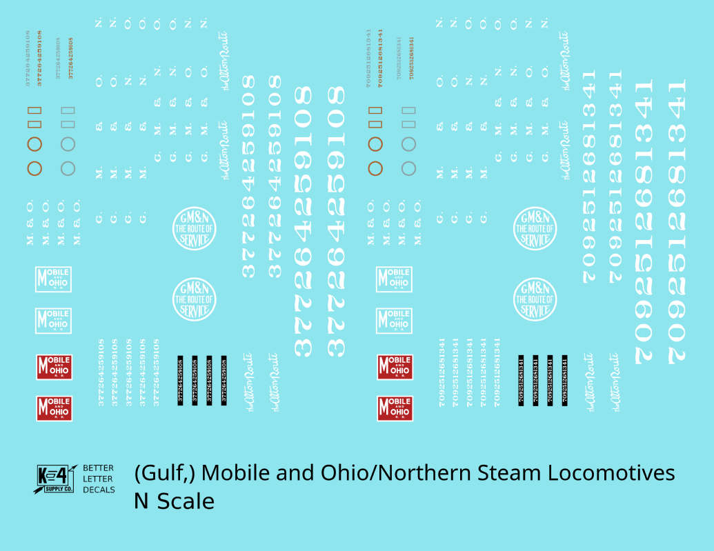 Gulf Mobile & Ohio/Northern Steam Locomotive White and Red GM&O M&O GM&N