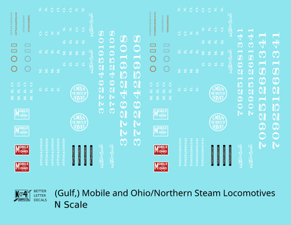 Gulf Mobile & Ohio/Northern Steam Locomotive White and Red GM&O M&O GM&N