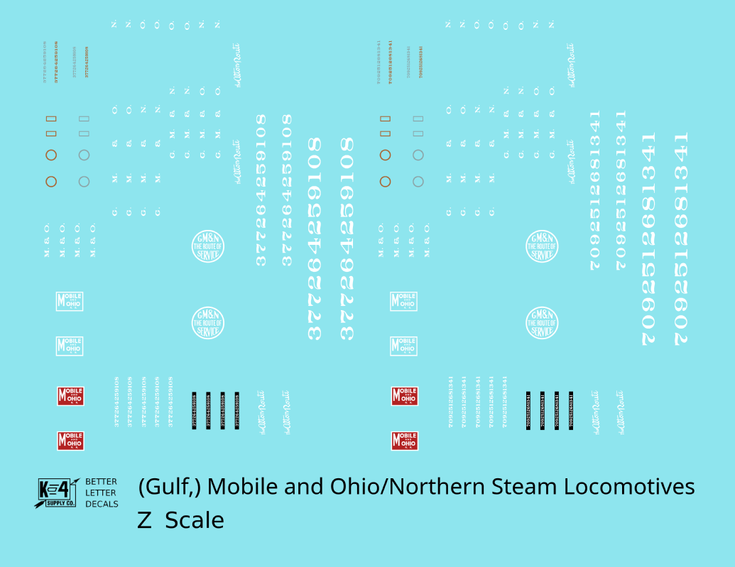 Gulf Mobile & Ohio/Northern Steam Locomotive White and Red GM&O M&O GM&N