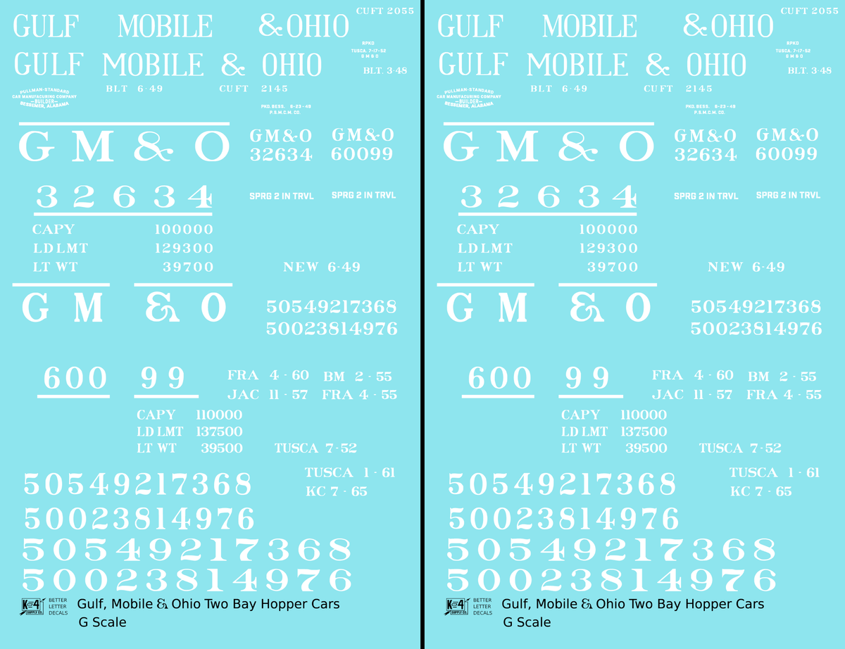 Gulf Mobile and Ohio Twin Hopper Car White Small Lettering