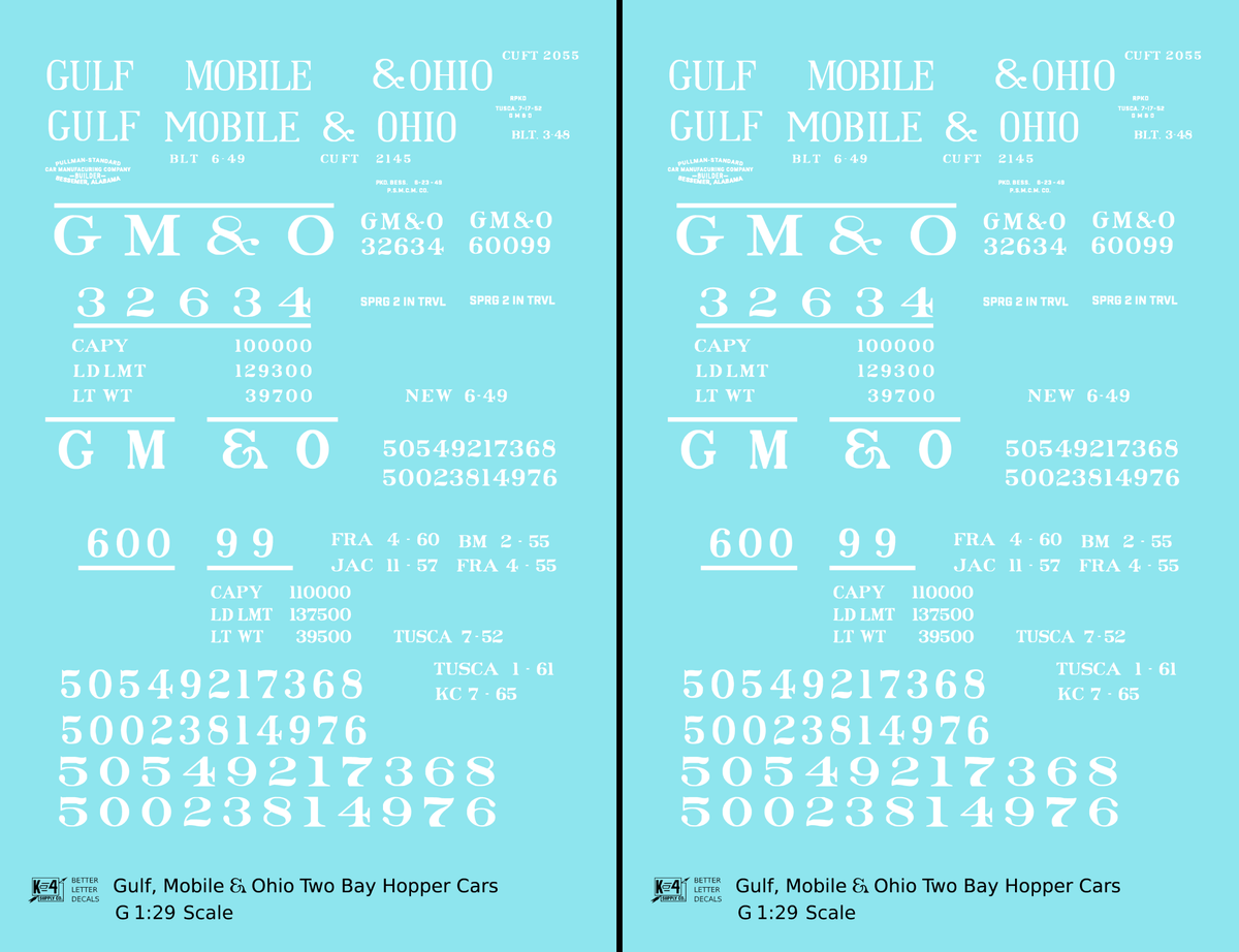 Gulf Mobile and Ohio Twin Hopper Car White Small Lettering
