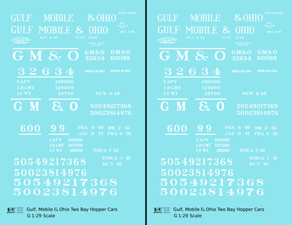 Gulf Mobile and Ohio Twin Hopper Car White Small Lettering