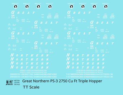 Great Northern PS3 2750 Cuft Triple Hopper White  - Decal - Choose Scale