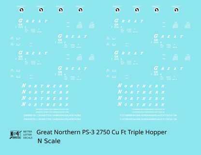 Great Northern PS3 2750 Cuft Triple Hopper White  - Decal - Choose Scale