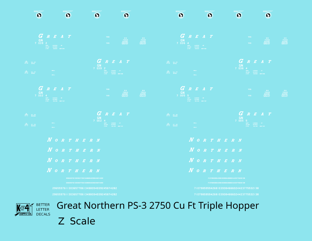 Great Northern PS3 2750 Cuft Triple Hopper White  - Decal - Choose Scale