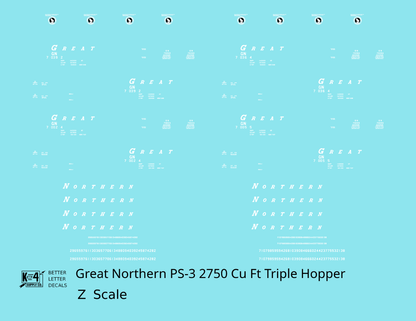 Great Northern PS3 2750 Cuft Triple Hopper White  - Decal - Choose Scale