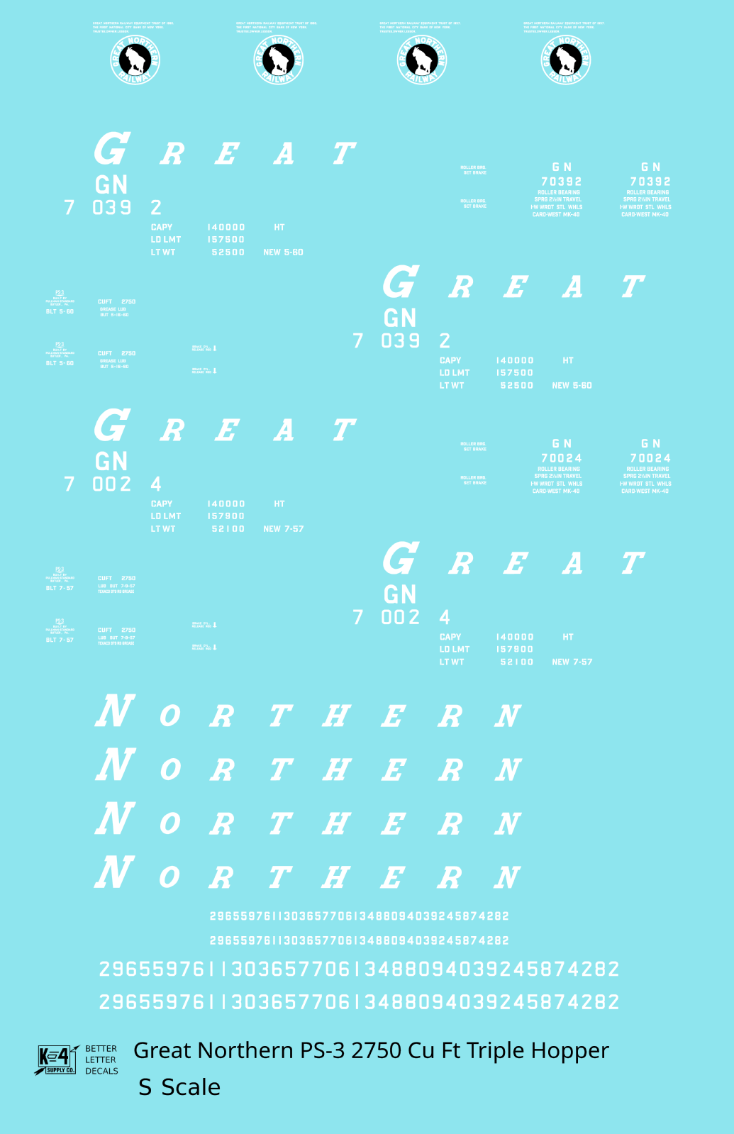 Great Northern PS3 2750 Cuft Triple Hopper White  - Decal - Choose Scale