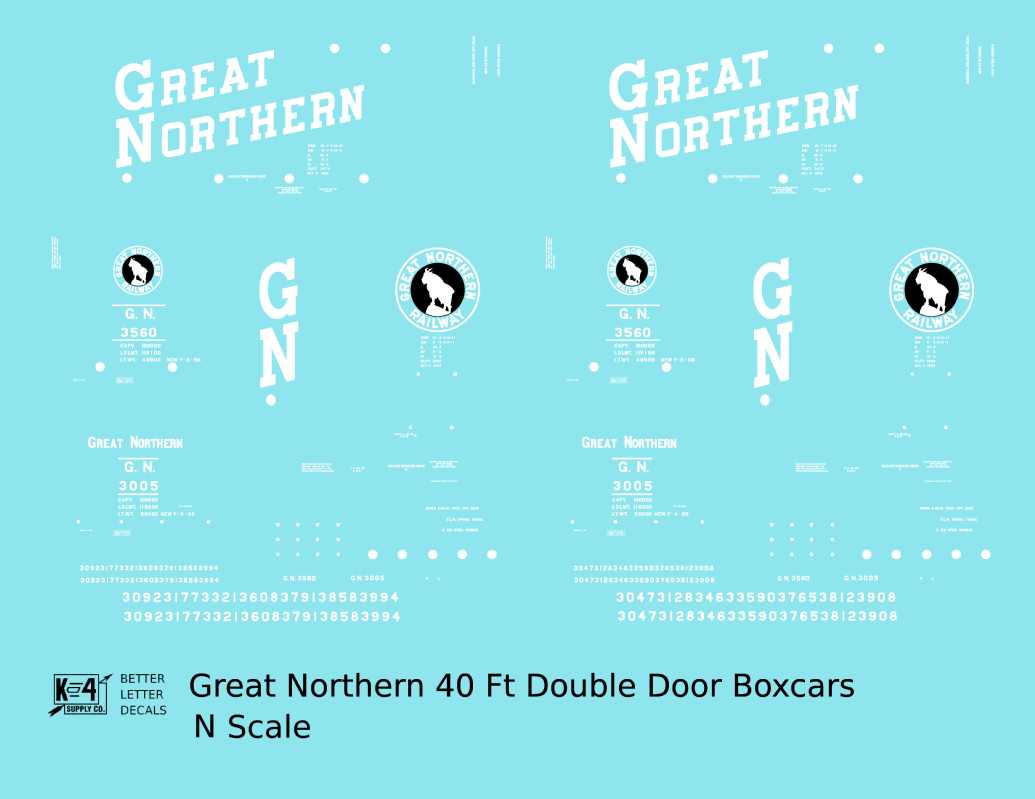 Great Northern 40 Ft Double Door Boxcar White and Black