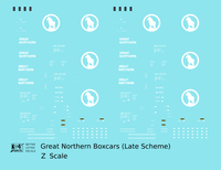 Great Northern 40 Or 50 Ft Boxcar White Late Scheme Blue Car - Decal - Choose Scale