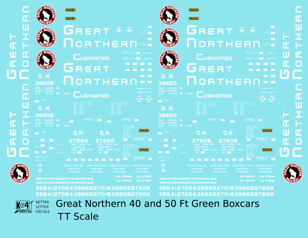 Great Northern 40 and 50 Ft Boxcar White, Red and Black Green Car