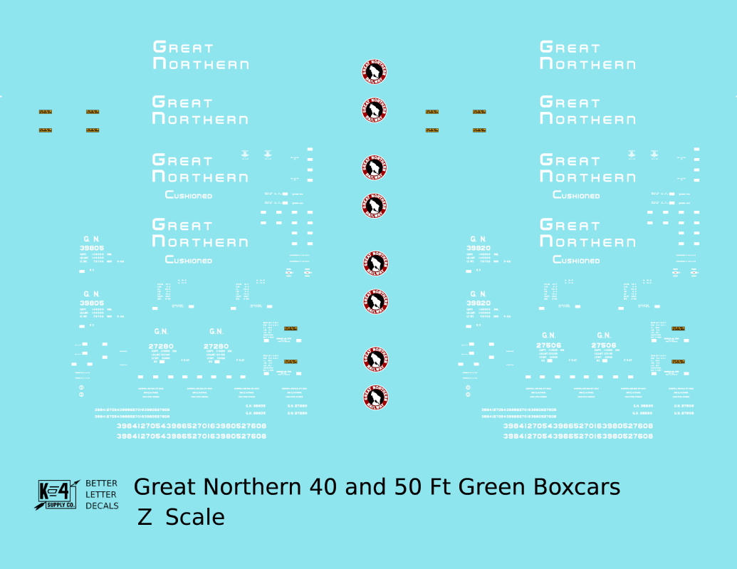 Great Northern 40 and 50 Ft Boxcar White, Red and Black Green Car