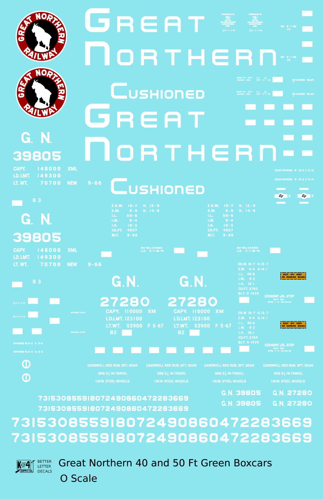 Great Northern 40 and 50 Ft Boxcar White, Red and Black Green Car