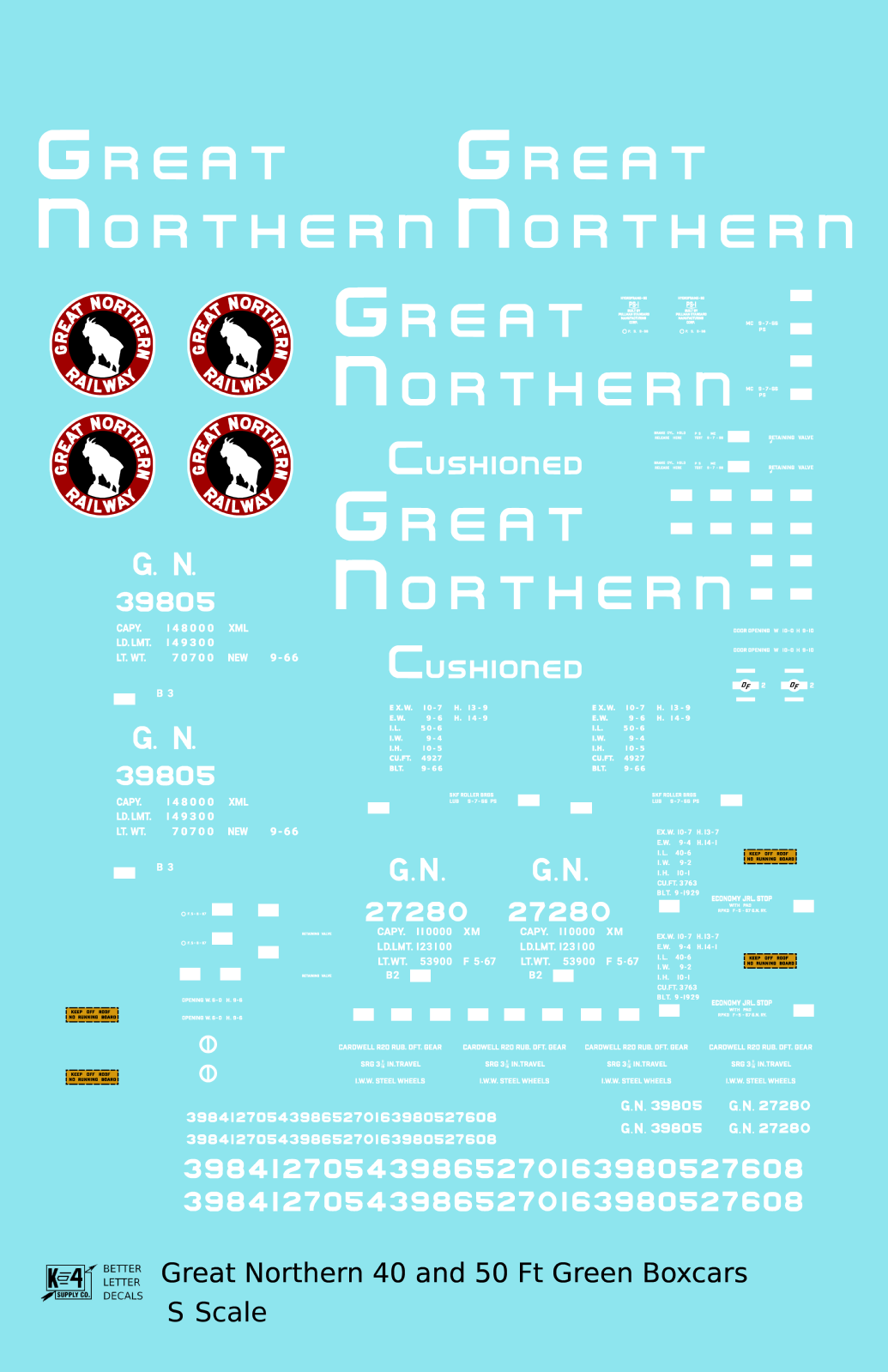 Great Northern 40 and 50 Ft Boxcar White, Red and Black Green Car