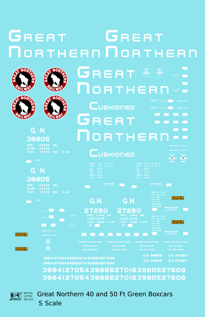 Great Northern 40 and 50 Ft Boxcar White, Red and Black Green Car