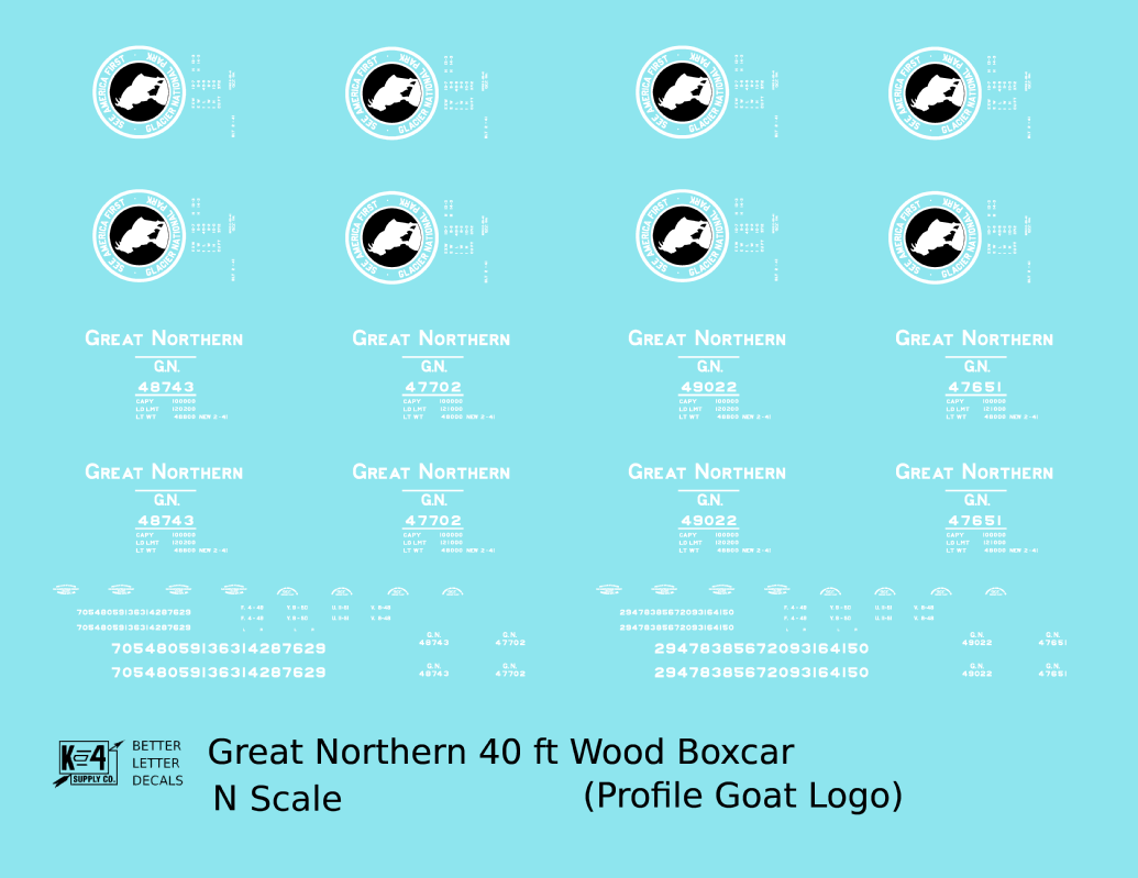 Great Northern 40 Ft Wood Boxcar White and Black Side Goat Glacier National Park