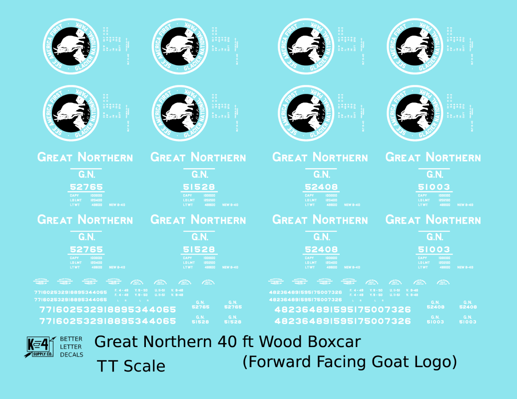 Great Northern 40 Ft Wood Boxcar White and Black Forward Goat Glacier National Park