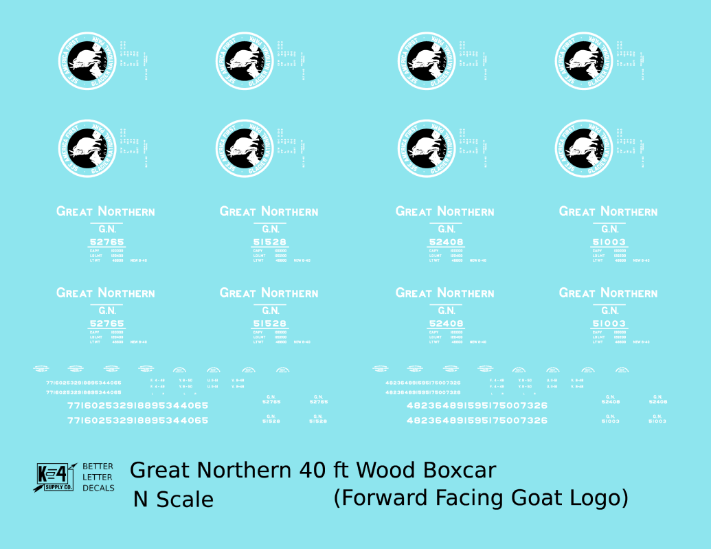 Great Northern 40 Ft Wood Boxcar White and Black Forward Goat Glacier National Park