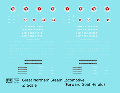 Great Northern Steam Locomotive White and Red Forward Goat