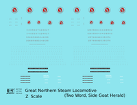 Great Northern Steam Locomotive Silver and Red Side Goat - Decal - Choose Scale